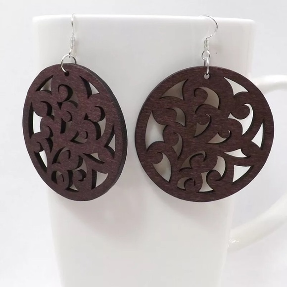 Jewelry - Wooden Cut Pendant Earrings Jewelry